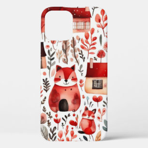 Rode huizen en huizen schattig papier blad Case-Mate iPhone case