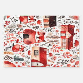 Rode huizen en huizen schattig papier blad inpakpapier vel