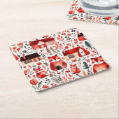 Rode huizen en huizen schattig papier blad kartonnen onderzetters (Schuin)