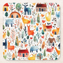 Rode huizen en huizen schattig papier blad kartonnen onderzetters