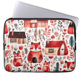 Rode huizen en huizen schattig papier blad laptop sleeve