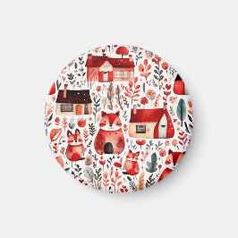 Rode huizen en huizen schattig papier blad magneet