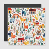 Rode huizen en huizen schattig papier blad magnetische uitnodiging (Voorkant / Achterkant)