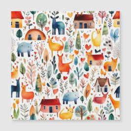 Rode huizen en huizen schattig papier blad magnetische uitnodiging