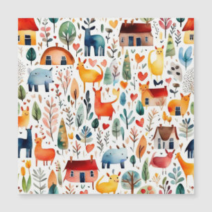 Rode huizen en huizen schattig papier blad magnetische uitnodiging
