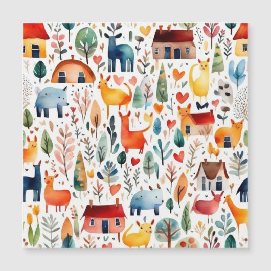 Rode huizen en huizen schattig papier blad magnetische uitnodiging (Voorkant)