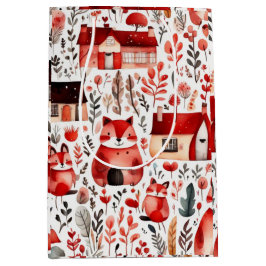 Rode huizen en huizen schattig papier blad medium cadeauzakje