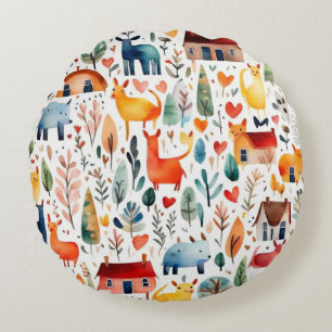 Rode huizen en huizen schattig papier blad rond kussen