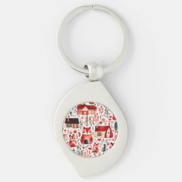 Rode huizen en huizen schattig papier blad sleutelhanger