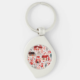 Rode huizen en huizen schattig papier blad sleutelhanger