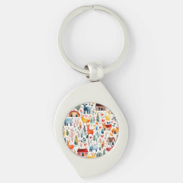 Rode huizen en huizen schattig papier blad sleutelhanger