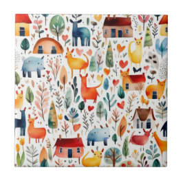 Rode huizen en huizen schattig papier blad tegeltje