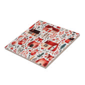 Rode huizen en huizen schattig papier blad tegeltje (Zijkant)