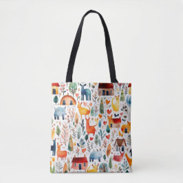Rode huizen en huizen schattig papier blad tote bag