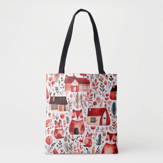 Rode huizen en huizen schattig papier blad tote bag (Voorkant)
