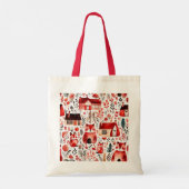 Rode huizen en huizen schattig papier blad tote bag (Achterkant)