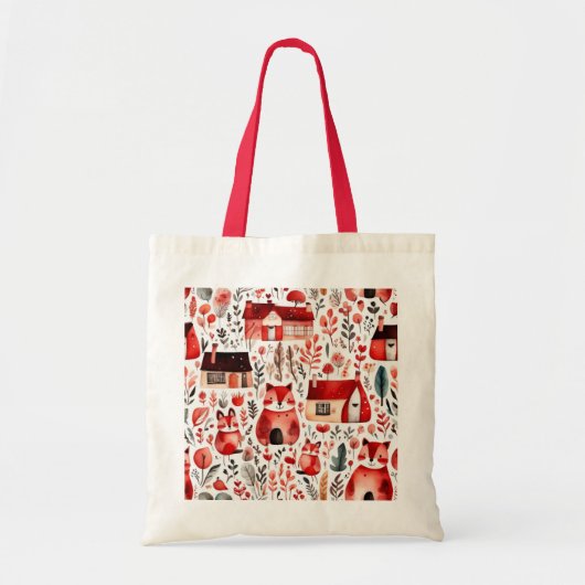 Rode huizen en huizen schattig papier blad tote bag (Voorkant)