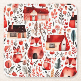Rode huizen en huizen schattig papiervel kartonnen onderzetters