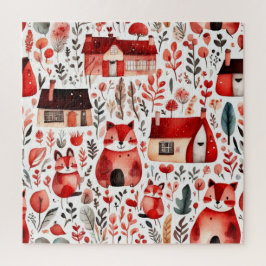 Rode huizen en huizen schattig papiervel legpuzzel