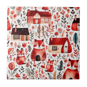 Rode huizen en huizen schattig papiervel tegeltje
