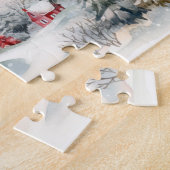 Rode huizen Groene dennenbomen Kerstlandschap Legpuzzel (Zijkant)