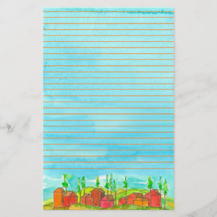 Rode huizen Waterverf gevoerd Briefpapier