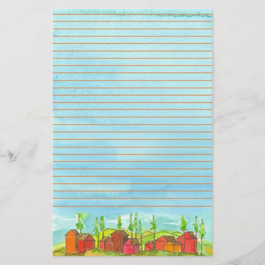 Rode huizen Waterverf gevoerd Briefpapier (Voorkant)