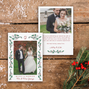 Rode Hulst Frame Prettig Getrouwd Kerst Foto Feestdagenkaart