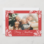 Rode hulstbes Corners Frame Foto Feestdagenkaart (Voorkant)