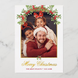 Rode hulstbes gebogen foto folie feestdagenkaart