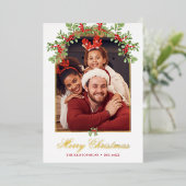 Rode hulstbes gebogen foto folie feestdagenkaart (Staand Voorkant)