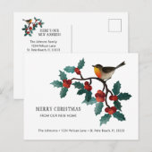 Rode Hulstbes Winter Vogel Feestdag Bewegend Aankondigingskaart (Voorkant / Achterkant)