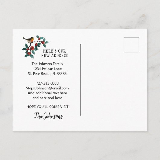 Rode Hulstbes Winter Vogel Feestdag Bewegend Aankondigingskaart (Achterkant)