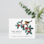 Rode Hulstbes Winter Vogel Feestdag Bewegend Aankondigingskaart (Staand voorkant)