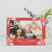 Rode hulstbeshoeken frame foto feestdagenkaart (Staand voorkant)