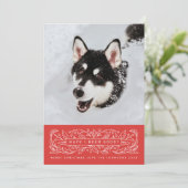 Rode hulstbladeren huisdier foto feestdagenkaart (Staand voorkant)