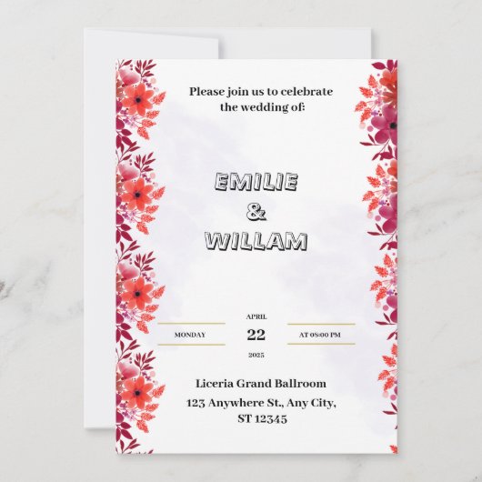 Rode huwelijksuitnodiging met esthetische Waterver Kaart (Voorkant)