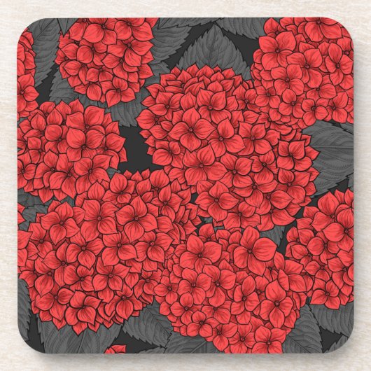 Rode hydrangea bier onderzetter (Voorkant)