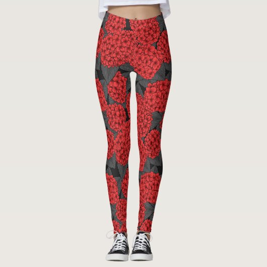 Rode hydrangea leggings (Voorkant)