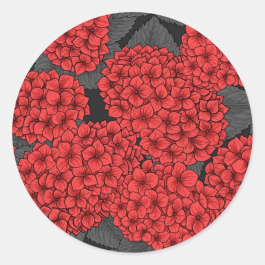 Rode hydrangea ronde sticker (Voorkant)