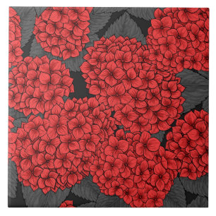 Rode hydrangea tegeltje
