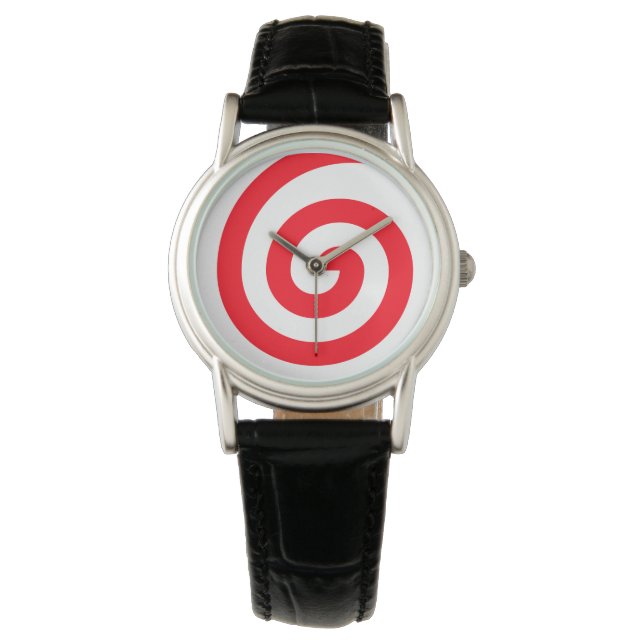 Rode hypnotiserende spiraal horloge (Voorkant)