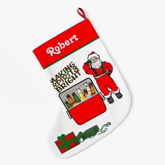 Rode ijsborst met bier en kerstman grote kerstsok (Achterkant (Hangend))