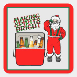 Rode ijsborst met bier en kerstman vierkante sticker