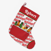 Rode ijsborst met bier Prettige feestdagen Grote Kerstsok (Voorkant (Hangend))