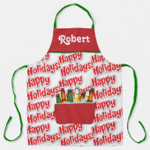 Rode ijsborst met bier Prettige feestdagen Schort (Voorkant)