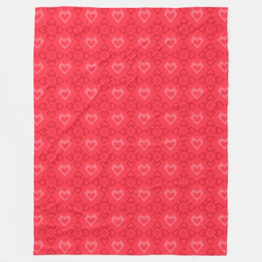 Rode Ikat-stijl Hartpatroon Fleece Deken (Voorkant)