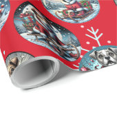 Rode illustratieve sneeuwvlok en honden Santa gift Cadeaupapier (Rol Hoek)