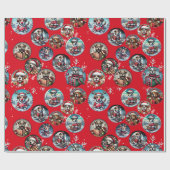 Rode illustratieve sneeuwvlok en honden Santa gift Cadeaupapier (Vlak)