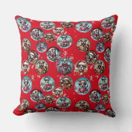 Rode illustratieve sneeuwvlok en honden Santa gift Kussen